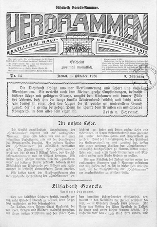 Herdflammen : Baltisches Haus- und Jugendblatt ; 14 1926-10-01