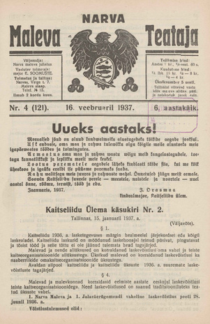 Narva Maleva Teataja ; 4 (121) 1937-02-16