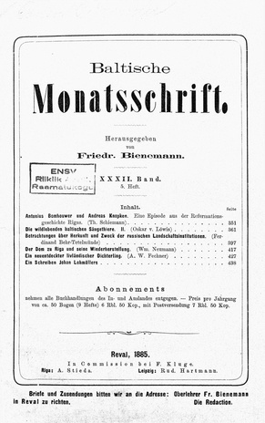 Baltische Monatsschrift ; 5 1885