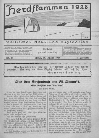 Herdflammen : Baltisches Haus- und Jugendblatt ; 14 1928-08-16