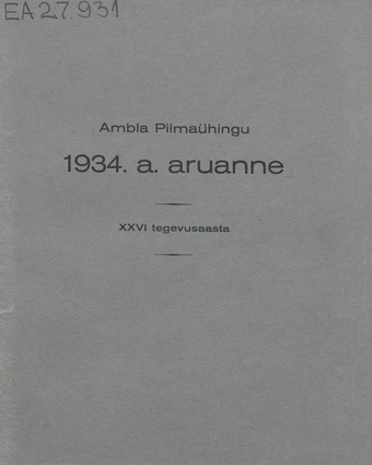 Ambla piimaühingu 1934 a. aruanne ; 1935