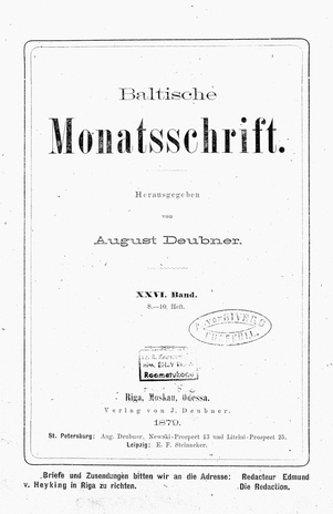 Baltische Monatsschrift ; 8-10 1879