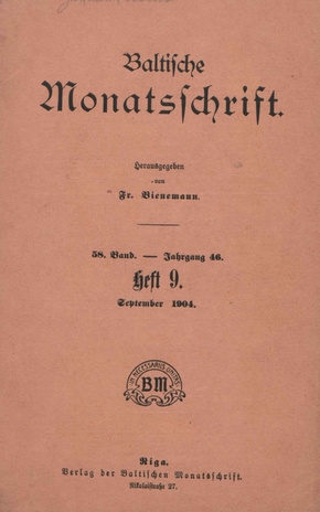 Baltische Monatsschrift ; 9 1904-09