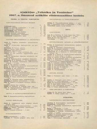 Tehnika ja Tootmine ; sisukord 1967