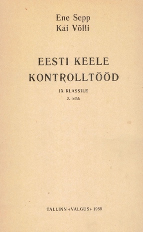 Eesti keele kontrolltööd IX klassile 