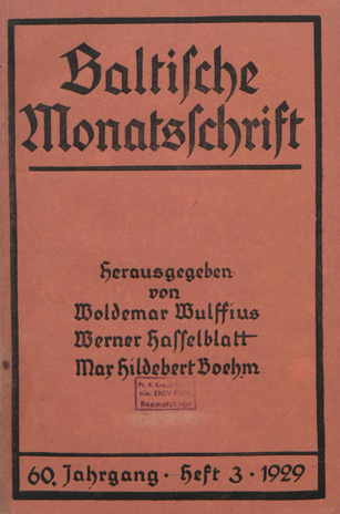 Baltische Monatsschrift ; 3 1929