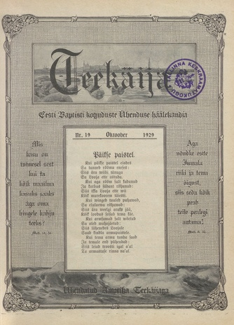 Teekäija : Eesti Baptisti Koguduse Ühenduse häälekandja ; 19 1929-10-01