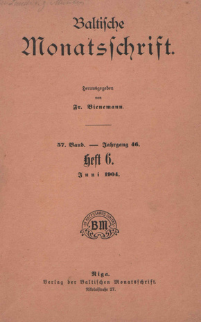Baltische Monatsschrift ; 6 1904-06