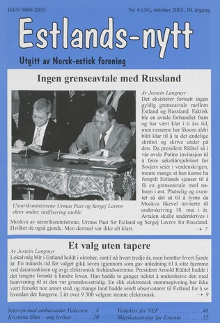 Estlands-nytt : allment tidsskrift for Estlands-interesserte ; 4 (34) 2005-10