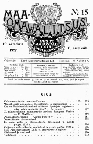 Maaomavalitsus ; 15 1927-10-10