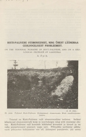 Risti-Palivere otsmoreenist, ning ühest Läänemaa geoloogilisest probleemist ; Liiv, tuul ja voolav vesi Kroodil