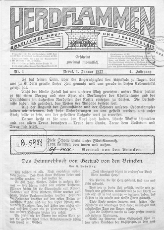 Herdflammen : Baltisches Haus- und Jugendblatt ; 1 1927-01-01
