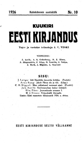 Eesti Kirjandus ; 10 1926