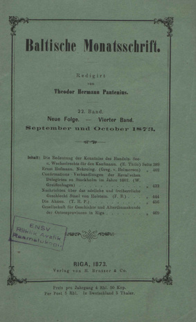 Baltische Monatsschrift ; 1873-09/10