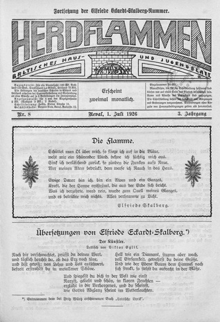 Herdflammen : Baltisches Haus- und Jugendblatt ; 8 1926-07-01