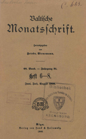 Baltische Monatsschrift ; 6-8 1909-06/07/08