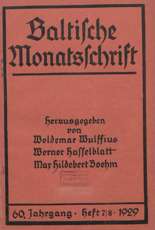 Baltische Monatsschrift ; 7/8 1929