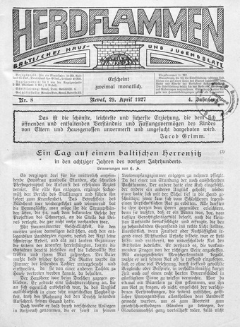 Herdflammen : Baltisches Haus- und Jugendblatt ; 8 1927-04-29