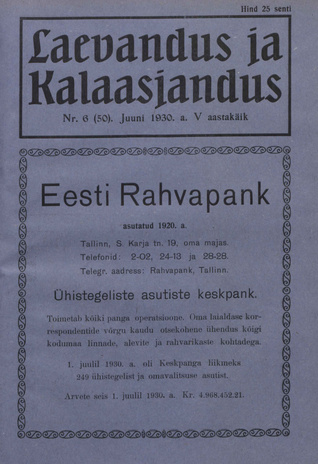 Laevandus ja Kalaasjandus ; 6 (50) 1930-06