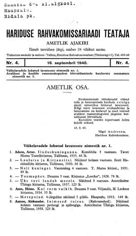 Hariduse Rahvakomissariaadi Teataja ; 4 1940-09-16