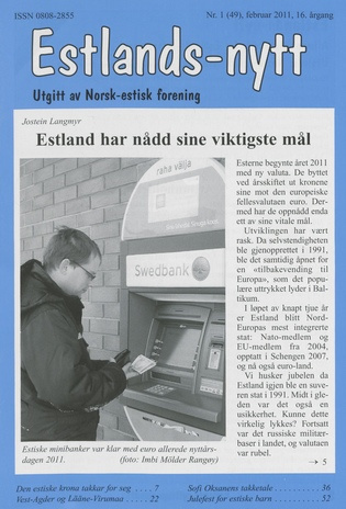 Estlands-nytt : allment tidsskrift for Estlands-interesserte ; 1 (49) 2011-02