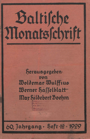 Baltische Monatsschrift ; 12 1929
