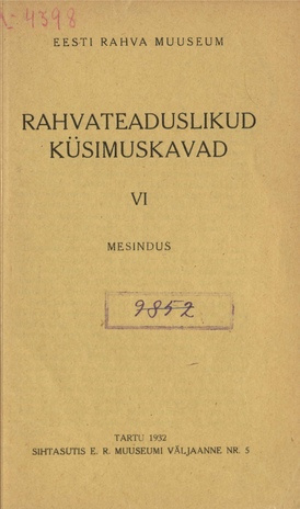 Rahvateaduslikud küsimuskavad. 6, Mesindus