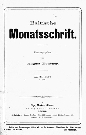 Baltische Monatsschrift ; 6 1880