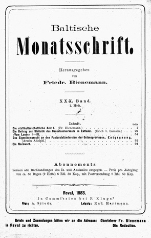 Baltische Monatsschrift ; 1 1883