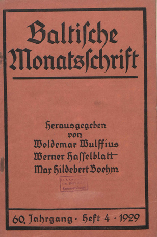 Baltische Monatsschrift ; 4 1929