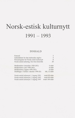 Norsk-Estisk kulturnytt ; sisukord 1993