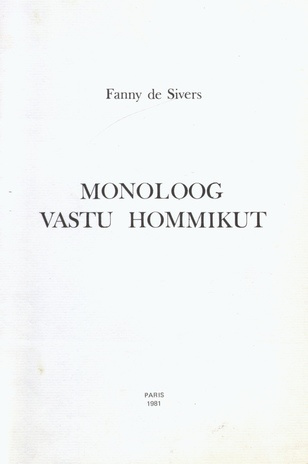 Monoloog vastu hommikut : [usulise sisuga] 