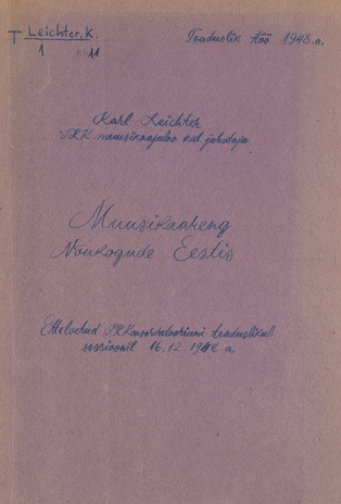 Muusikaareng Nõukogude Eestis : teaduslik töö 1948.a.