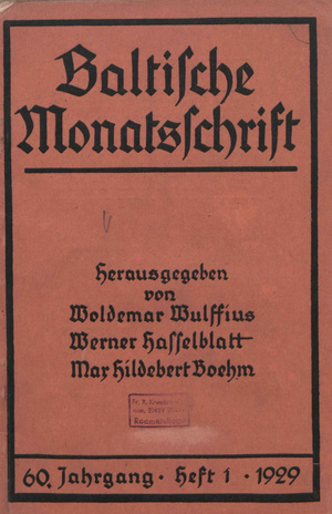 Baltische Monatsschrift ; 1 1929