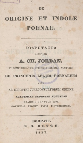 De origine et indole poenae : Disputatio