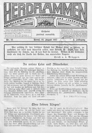Herdflammen : Baltisches Haus- und Jugendblatt ; 15 1927-08-12