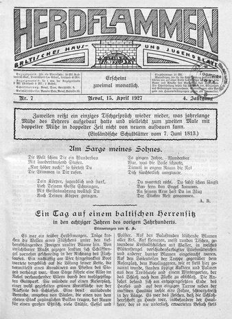 Herdflammen : Baltisches Haus- und Jugendblatt ; 7 1927-04-15