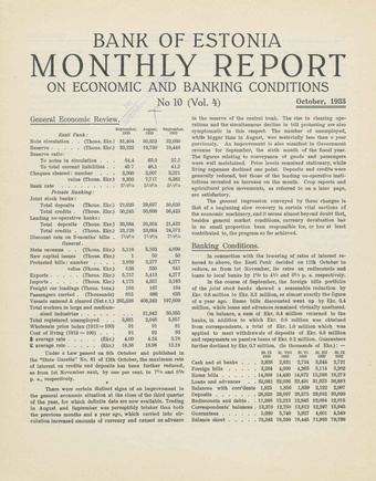 Bank of Estonia : monthly report on economic and banking conditions ; 10 1933-10