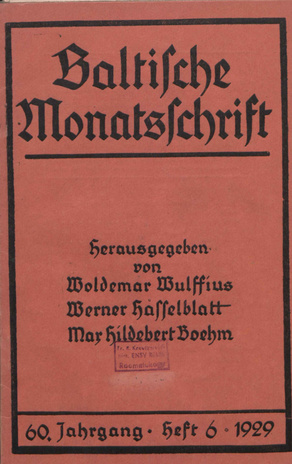 Baltische Monatsschrift ; 6 1929