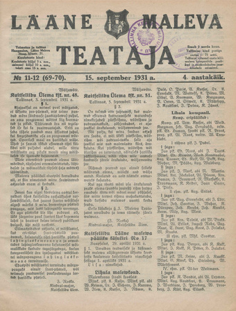 Lääne Maleva Teataja ; 11-12 (69-70) 1931-09-15