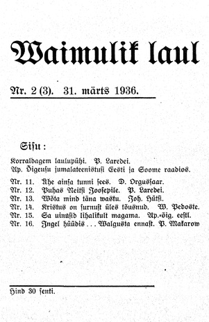 Vaimulik laul ; 2 (3) 1936-03-31