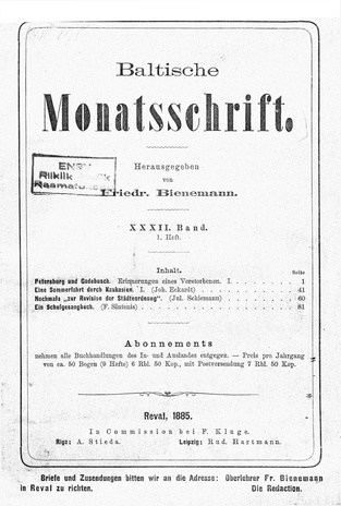 Baltische Monatsschrift ; 1 1885