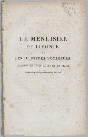 Oeuvres complètes d'Alexandre Duval, membre de l'Institut (Académie Française). Tome cinquième, Le menuisier de Livonie