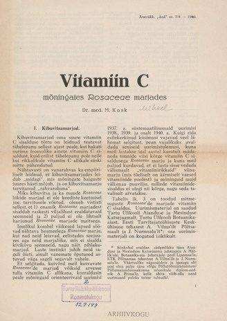 Vitamiin C mõningates Rosaceae marjades