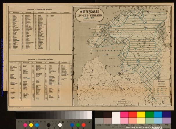 Wetterkarte Von Liv Est Kurland Niederschlagsmenge Juli 1915